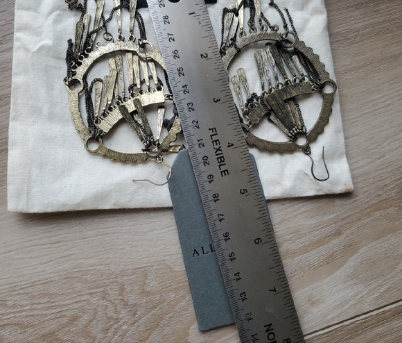 All Saints Spitalfields Antiqued Gold with Clear Cabuchon Statement Earrings - Picture 8 of 10